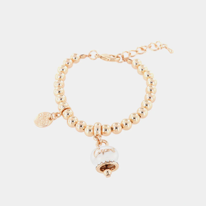 By Simon-Bracciale in Metallo maglia a sfere, con campanella scritta capri pendente impreziosita da cristalli e smalto bianco