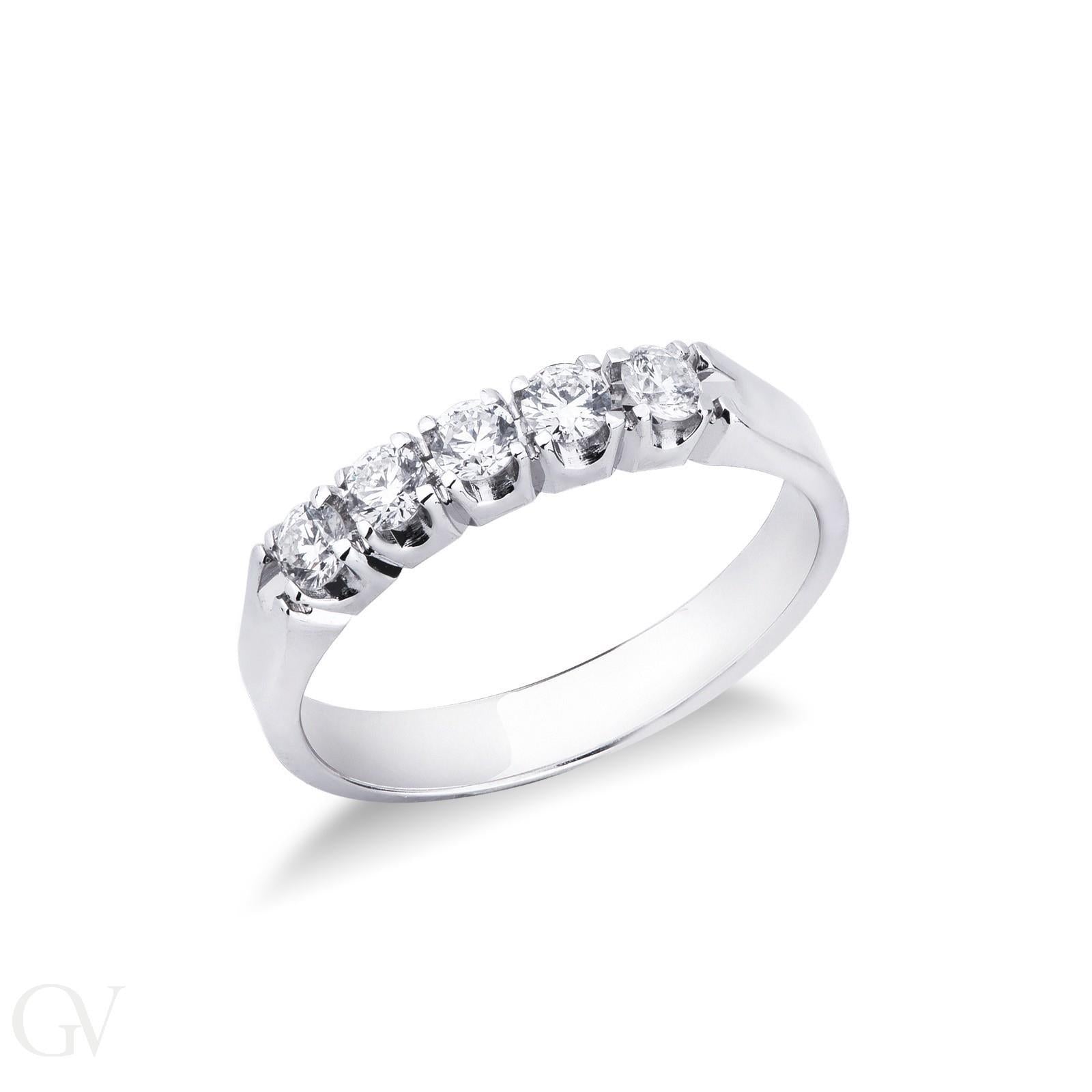 FALCO GIOIELLI  - Anello Veretta 5 Pietre in Oro Bianco 18 kt con Diamanti