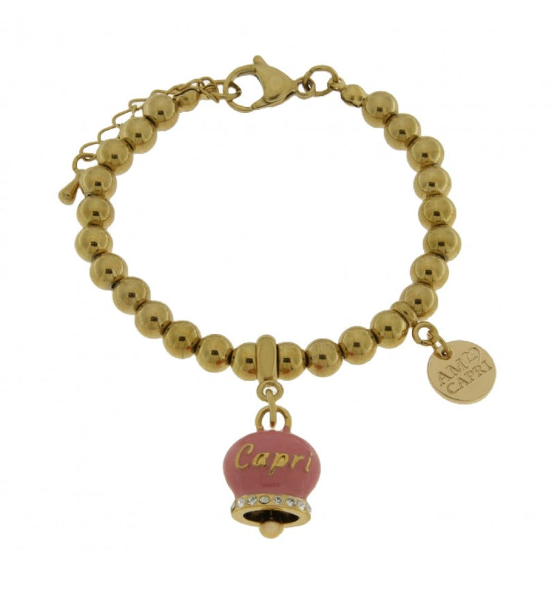 By Simon-Bracciale in Acciaio con campanella rosa con scritta Capri