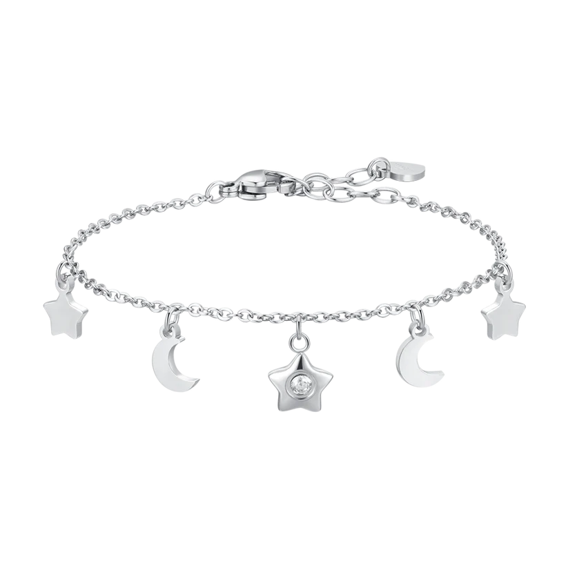 LUCA BARRA - BRACCIALE DONNA IN ACCIAIO, STELLA CON ZIRCONE BIANCO, LUNE E STELLE