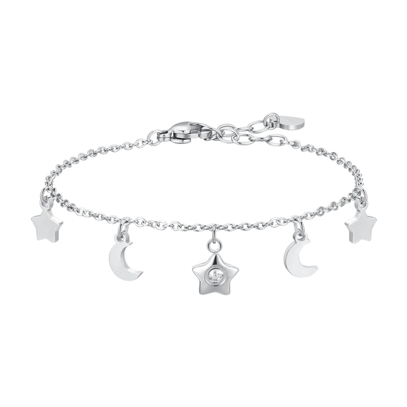 LUCA BARRA - BRACCIALE DONNA IN ACCIAIO, STELLA CON ZIRCONE BIANCO, LUNE E STELLE