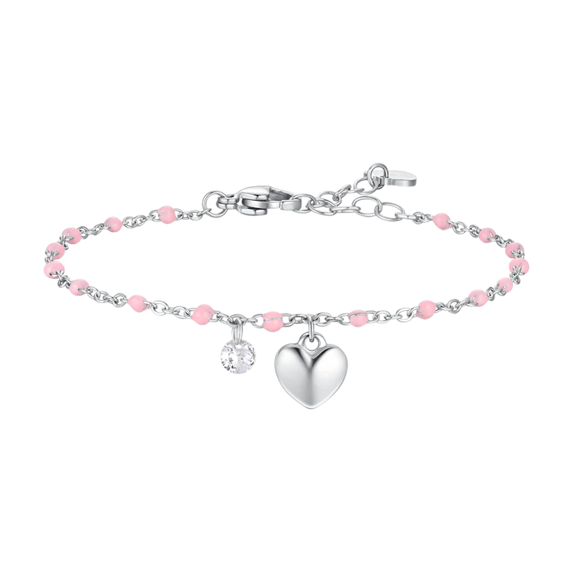Luca Barra-Bracciale perline rosa e cuoricino