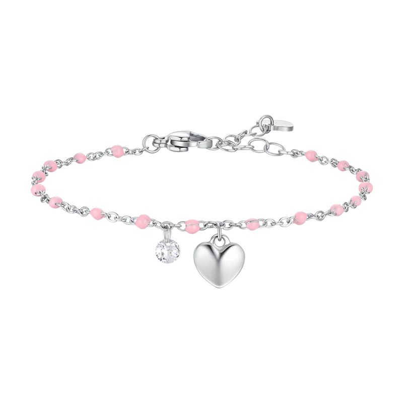 Luca Barra-Bracciale perline rosa e cuoricino