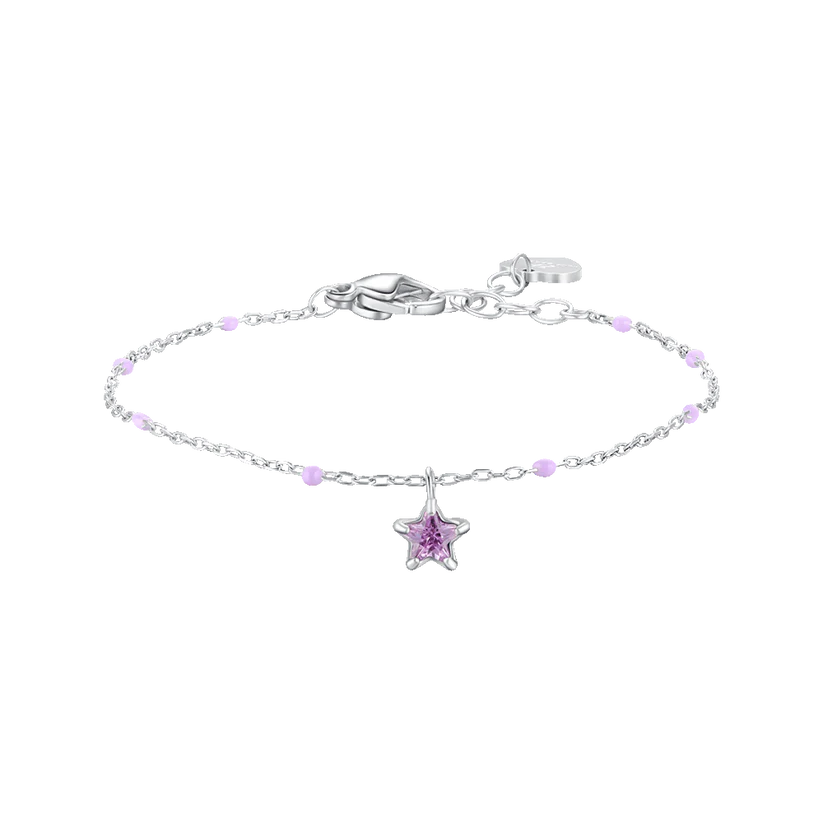 LUCA BARRA - BRACCIALE BAMBINA IN ACCIAIO CON STELLA ZIRCONE VIOLA E PIETRE VIOLA