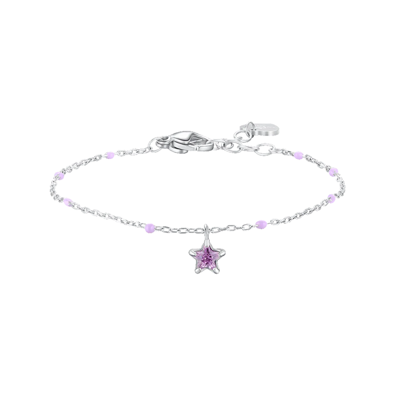 LUCA BARRA - BRACCIALE BAMBINA IN ACCIAIO CON STELLA ZIRCONE VIOLA E PIETRE VIOLA