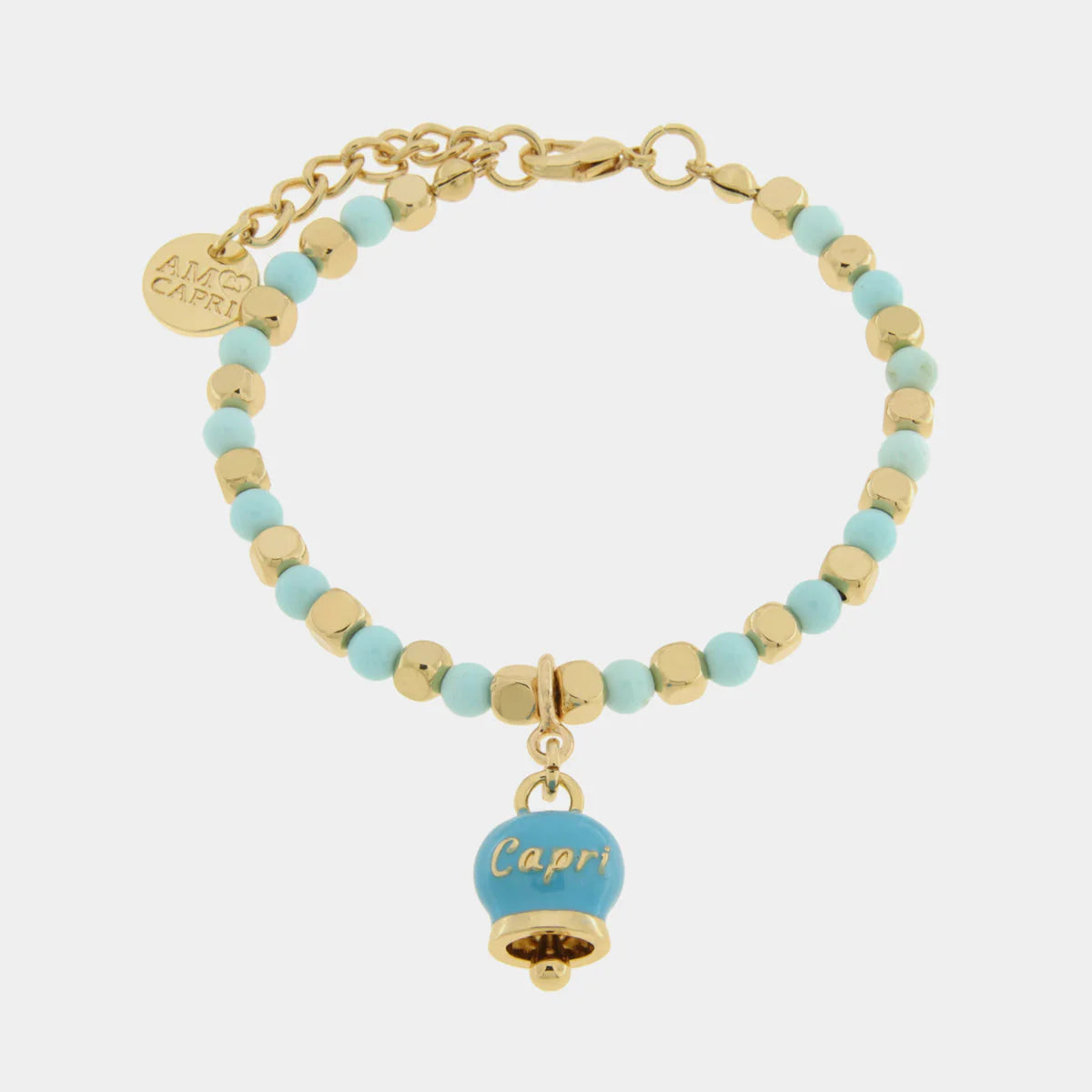 By Simon- Bracciale in Metallo con sfere e campanella Capri turchese