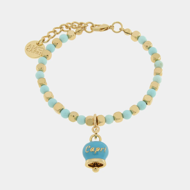 By Simon- Bracciale in Metallo con sfere e campanella Capri turchese