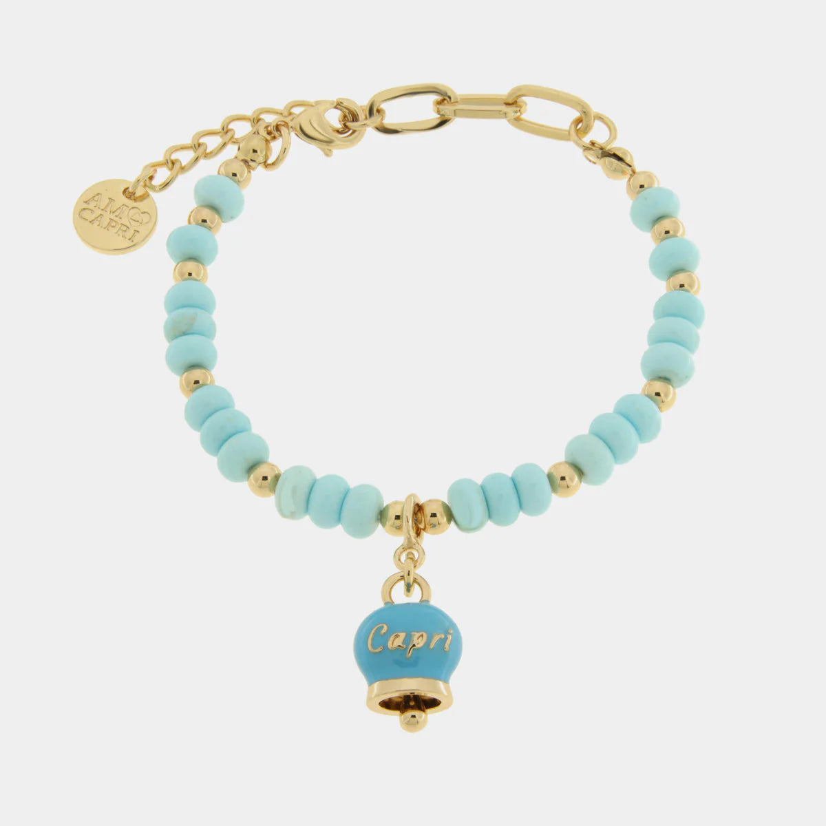 By Simon- Bracciale in Metallo con sfere e campanella Capri turchese