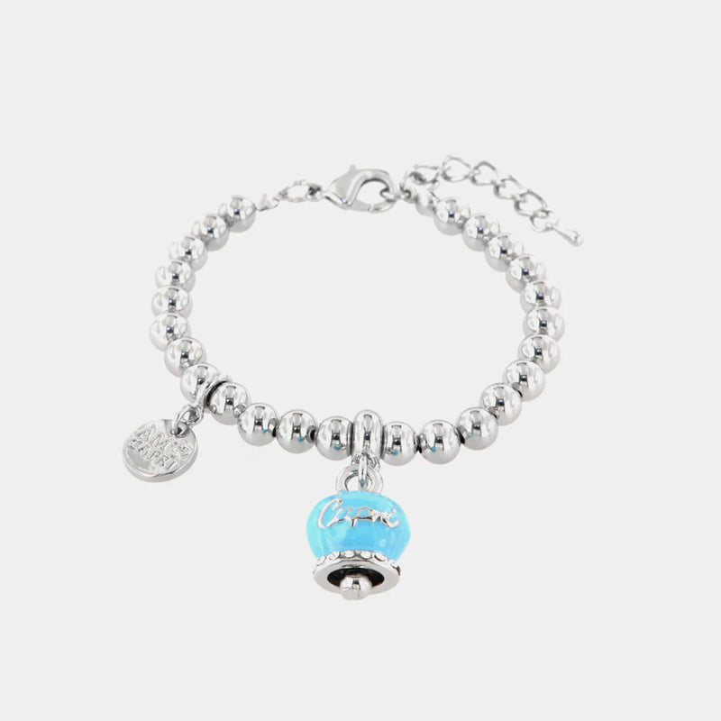 By Simon-Bracciale in Metallo maglia a sfere, con campanella scritta capri pendente impreziosita da cristalli e smalto turchese