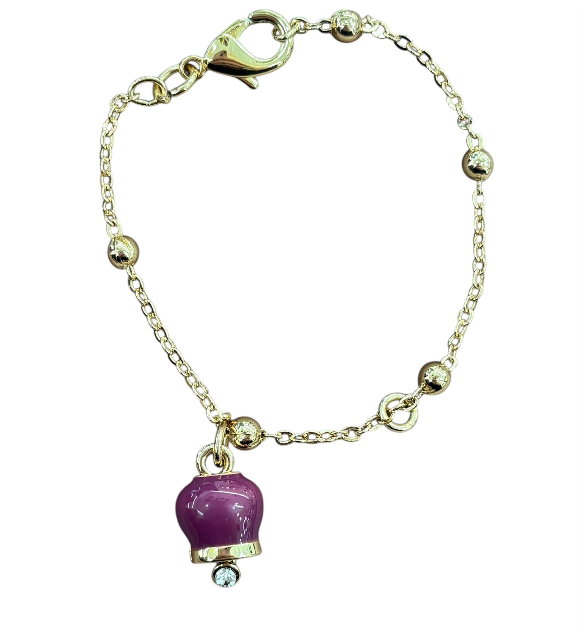 BY SIMON - Bracciale in Metallo colore oro con campanella portafortuna pendente viola