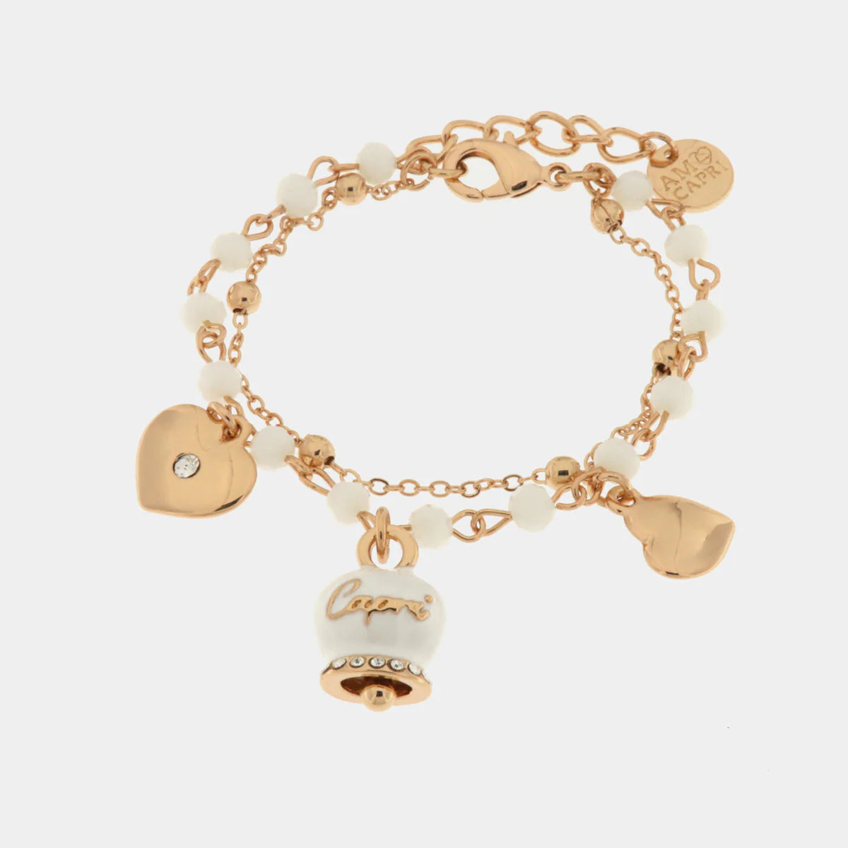 By Simon- Bracciale in Metallo multifilo con pietre bianche e campanella Capri bianca
