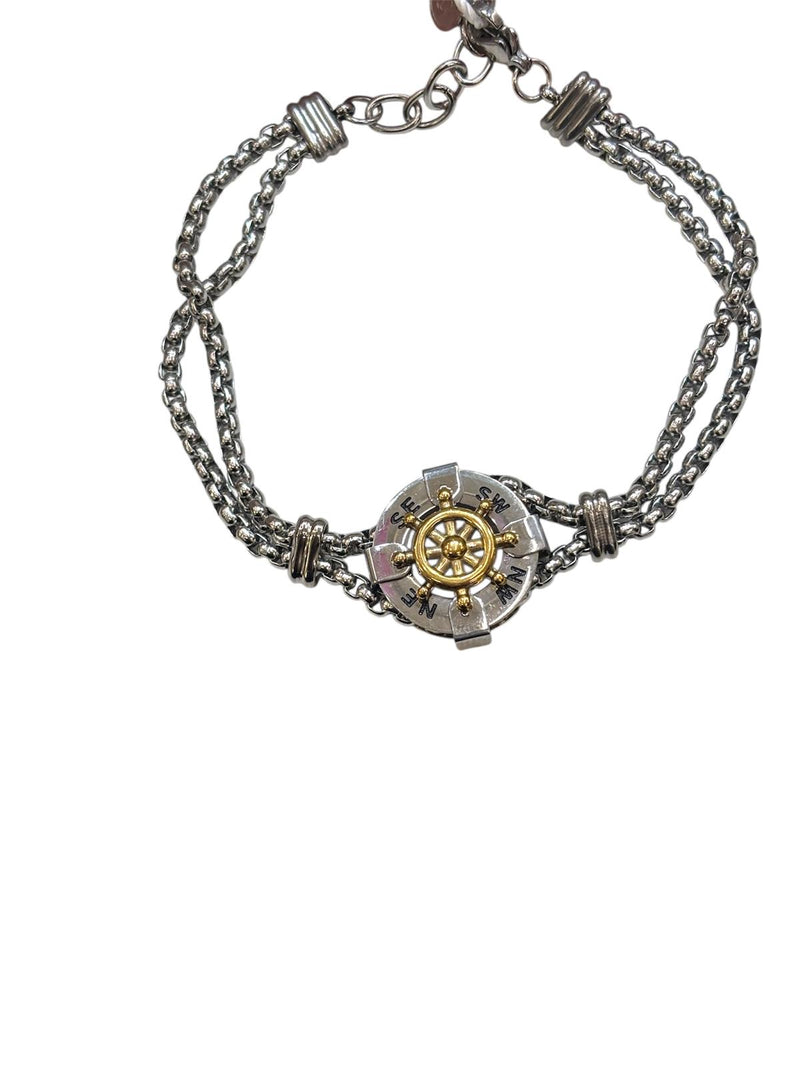 LUCA BARRA - BRACCIALE UOMO CON BUSSOLA DORATA