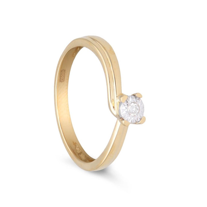 Anello Solitario in Oro Giallo 18 kt con Diamanti ct 0,03