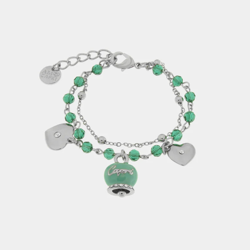 BY SIMON - Bracciale in Metallo multifilo con campanella e pietre verdi
