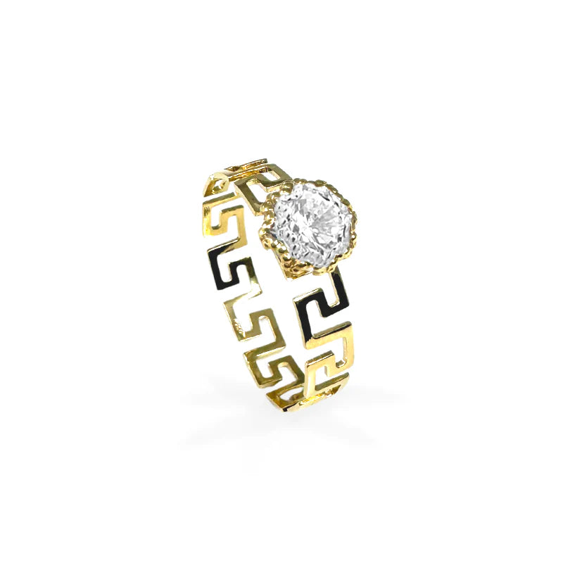 FALCO GIOIELLI - Anello con trama greca forato e punto luce – Oro 18 kt - 1,2 gr.