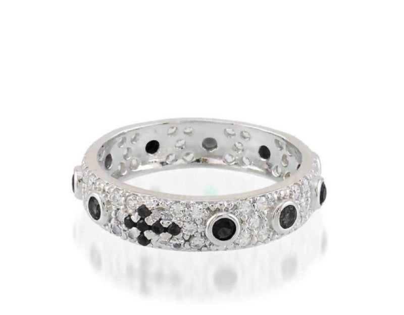 PREZIOSI ARGENTO 925 -Anello Rosario in argento pietre nere