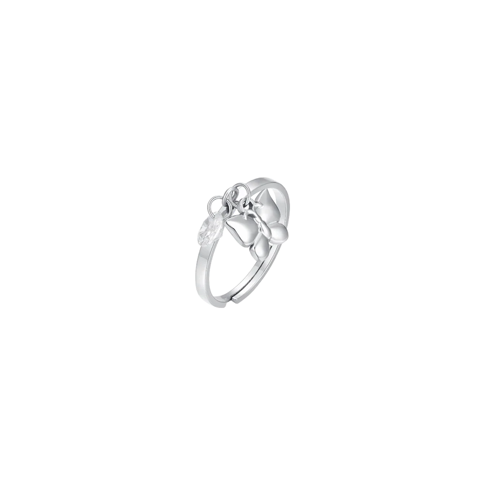 LUCA BARRA-ANELLO DONNA IN ACCIAIO CON FARFALLA E ZIRCONE BIANCO