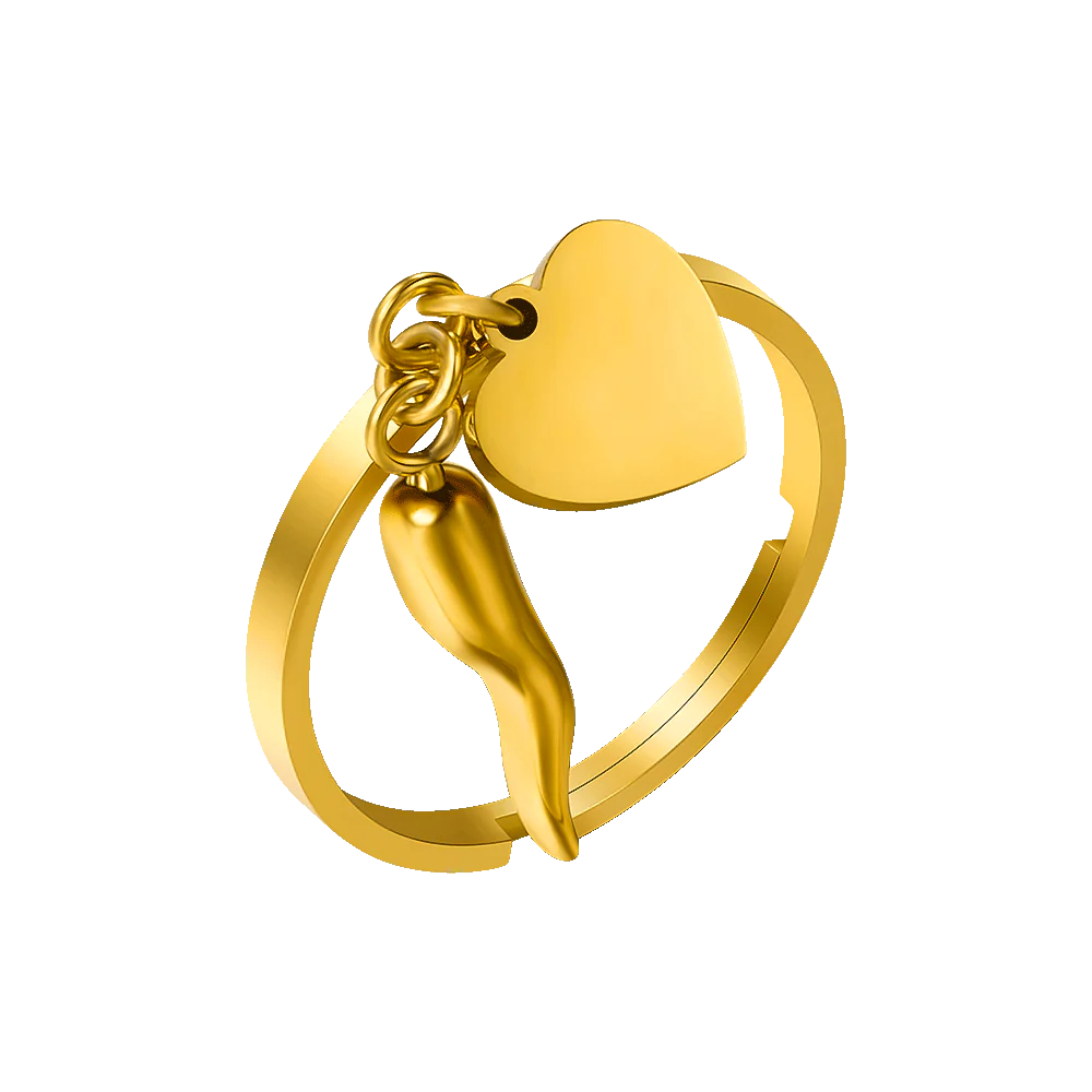 LUCA BARRA-ANELLO DONNA IN ACCIAIO IP GOLD CON CORNO E CUORE