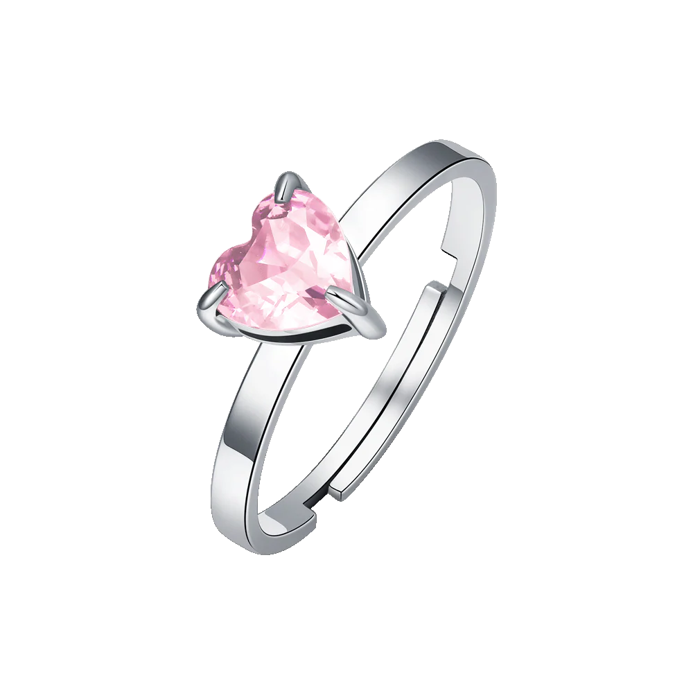 LUCA BARRA-ANELLO DONNA IN ACCIAIO CON CUORE CRISTALLO ROSA