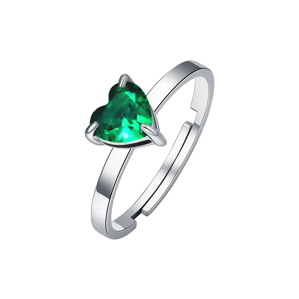 LUCA BARRA-ANELLO DONNA IN ACCIAIO CON CUORE CRISTALLO VERDE