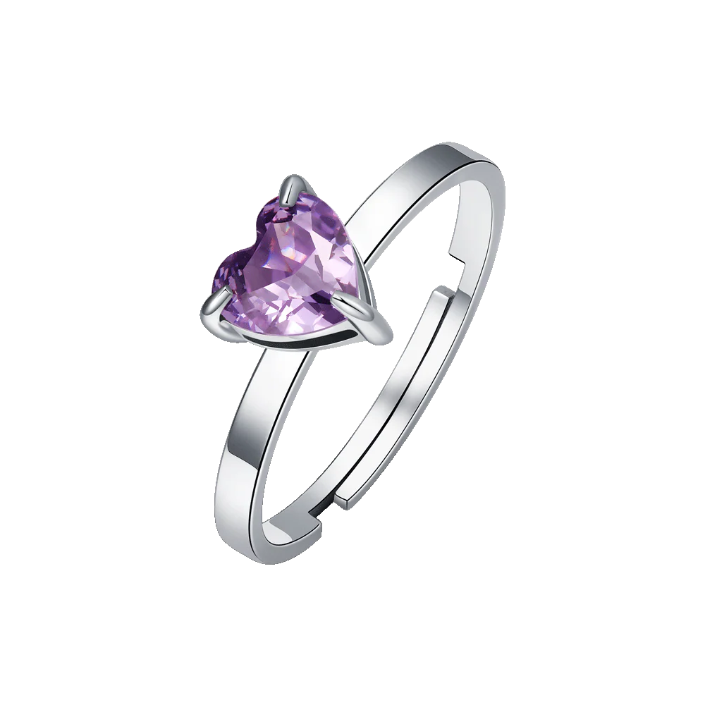LUCA BARRA-ANELLO DONNA IN ACCIAIO CON CUORE CRISTALLO VIOLA