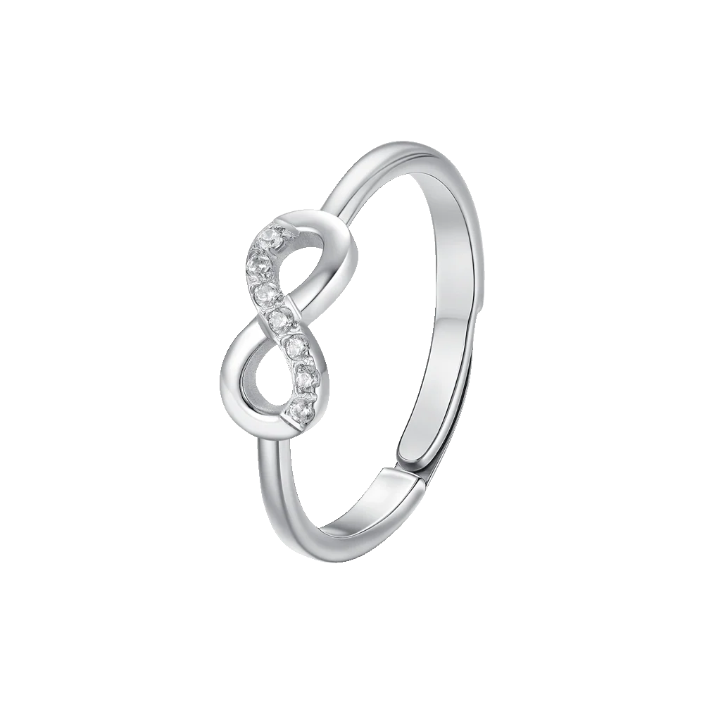 LUCA BARRA-ANELLO DONNA IN ACCIAIO CON INFINITO E ZIRCONI BIANCHI