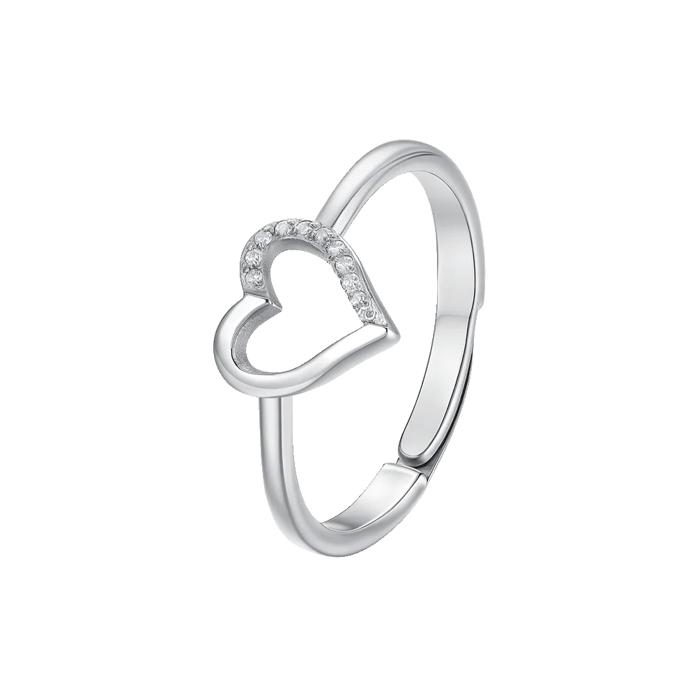 LUCA BARRA-ANELLO DONNA IN ACCIAIO CON CUORE E ZIRCONI BIANCHI