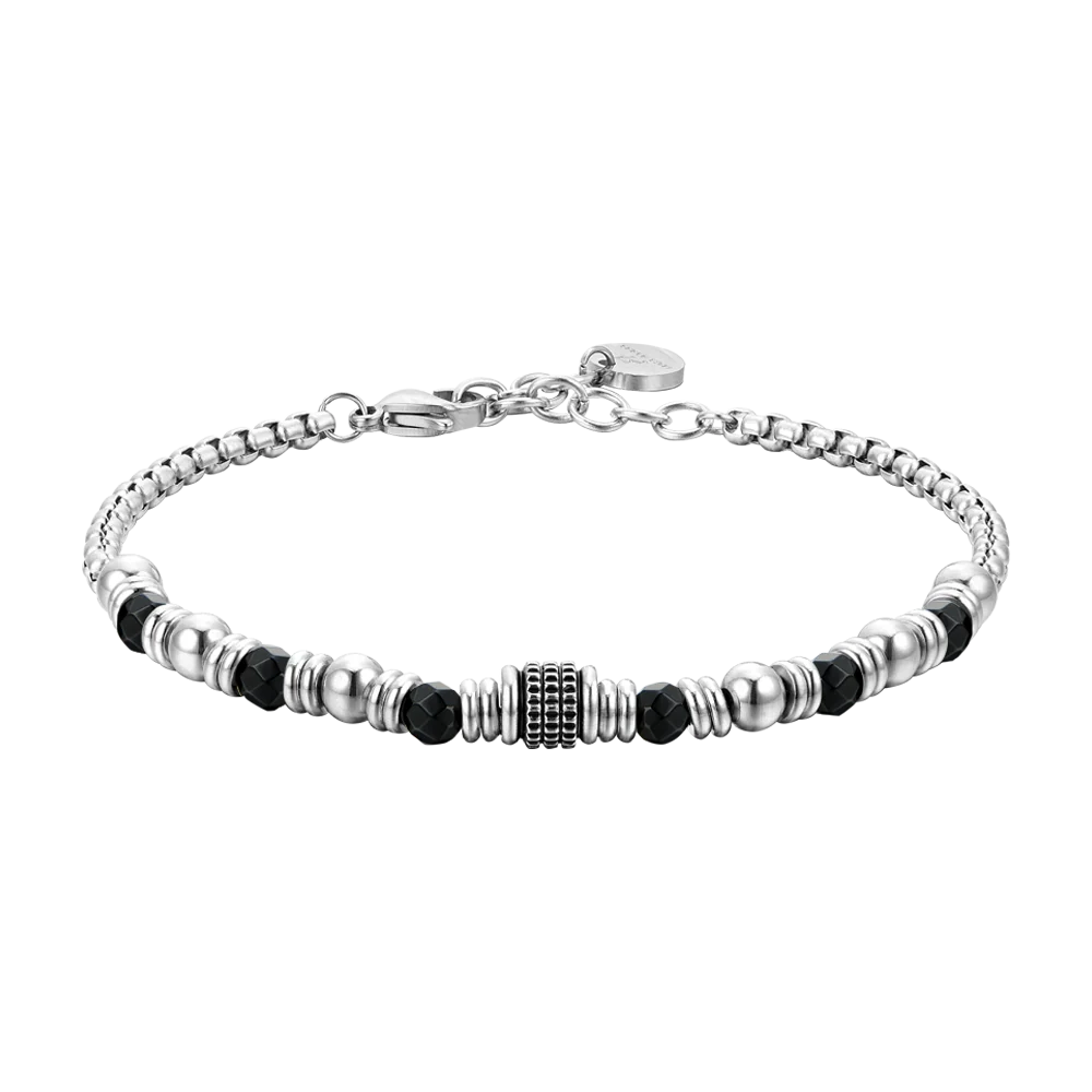 LUCA BARRA-BRACCIALE UOMO IN ACCIAIO AGATA NERA ED ELEMENTI