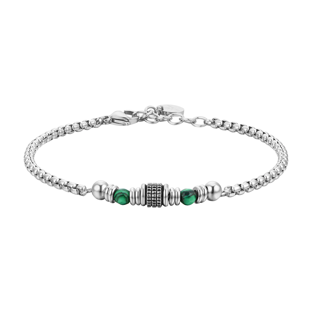 LUCA BARRA-BRACCIALE UOMO IN ACCIAIO MALACHITE VERDE