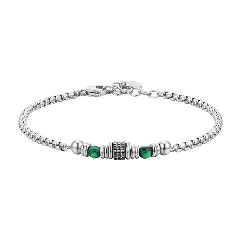 LUCA BARRA-BRACCIALE UOMO IN ACCIAIO MALACHITE VERDE