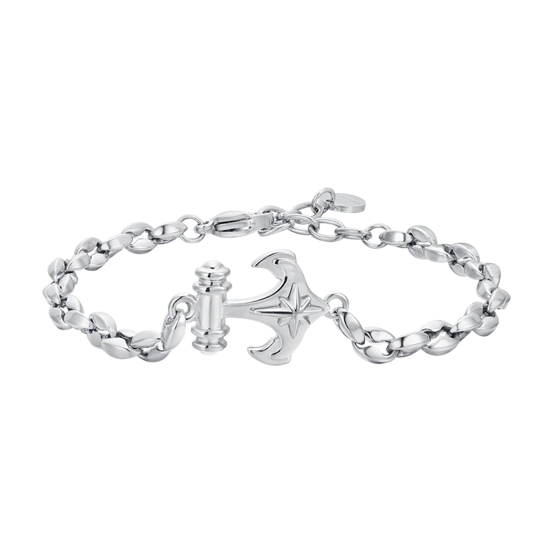 LUCA BARRA-BRACCIALE UOMO IN ACCIAIO ANCORA E ROSA DEI VENTI