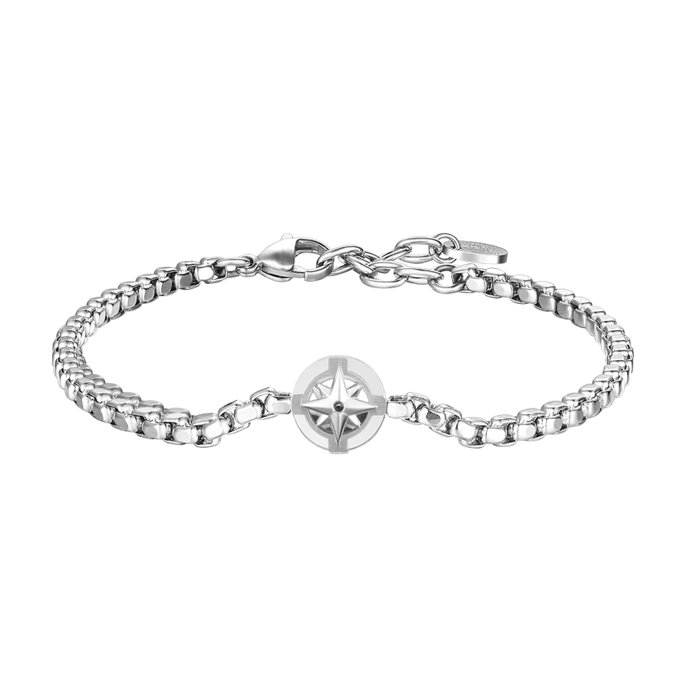 LUCA BARRA-BRACCIALE UOMO IN ACCIAIO CON ROSA DEI VENTI
