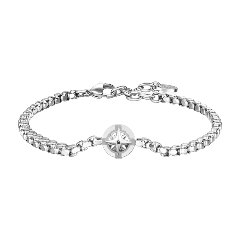 LUCA BARRA-BRACCIALE UOMO IN ACCIAIO CON ROSA DEI VENTI