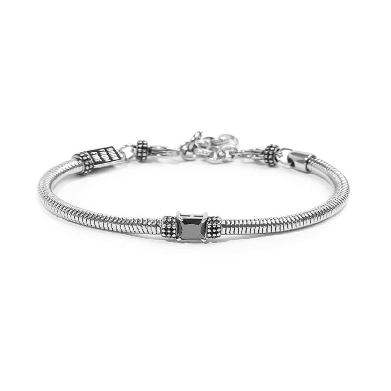 MARLU- Bracciale catena snake tonda con zircone quadrato nero centrale