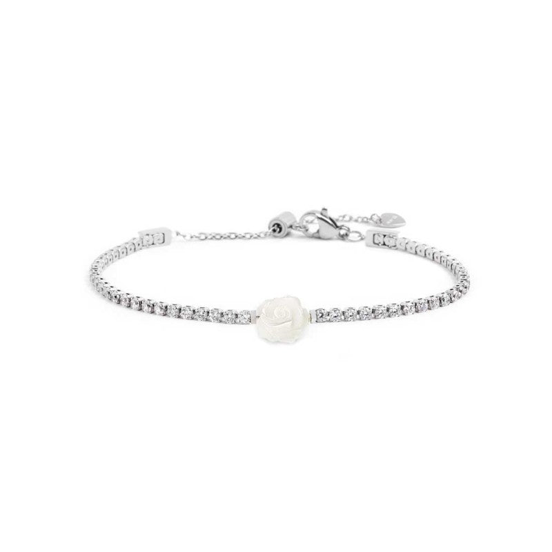 MARLU- Bracciale tennis con rosa in madreperla