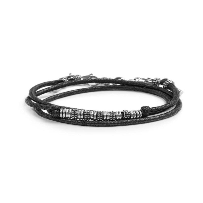MARLU- Bracciale a doppio giro con cordino strobel elementi acciaio con trama