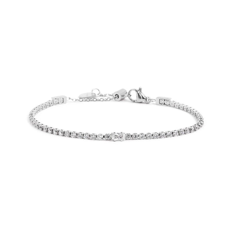 MARLU- Bracciale tennis 2mm con zircone centrale