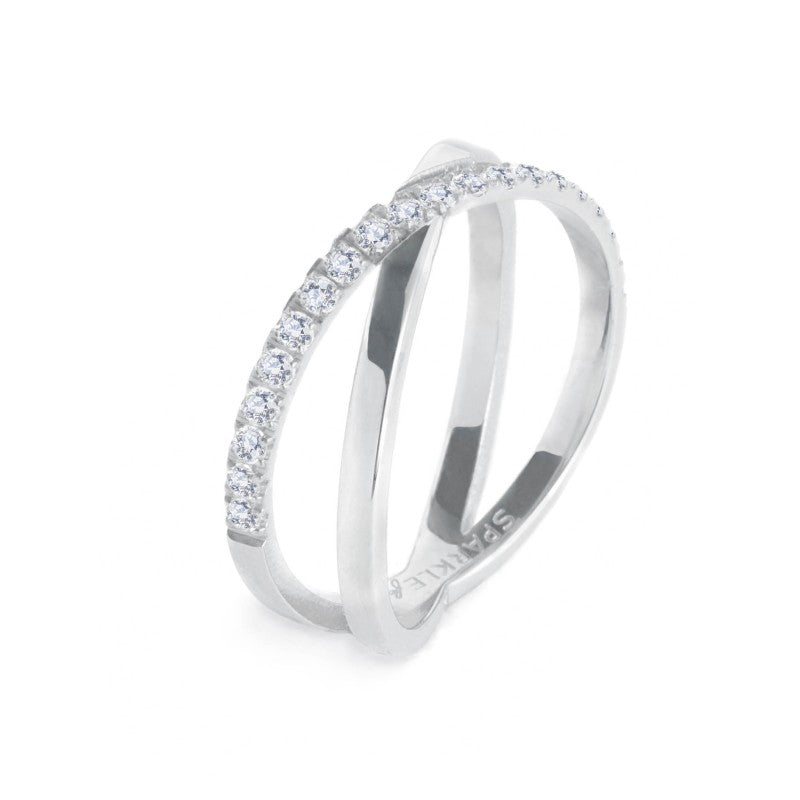 MARLU- Anello incrociato con zirconi bianchi