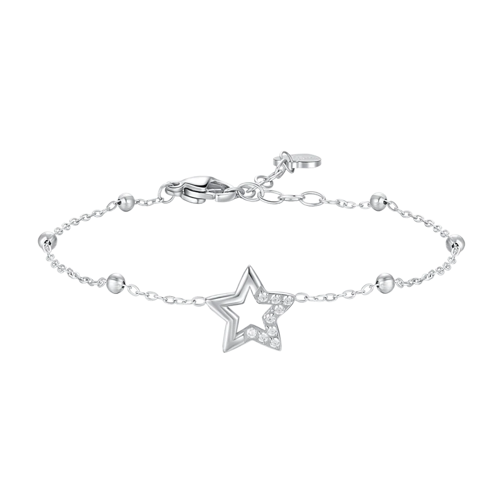 LUCA BARRA-BRACCIALE DONNA IN ACCIAIO CON STELLA E PUNTI LUCE DI ZIRCONE BIANCO