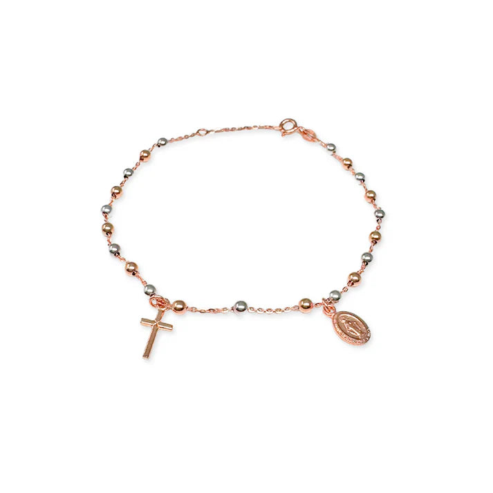 FALCO GIOIELLI  - Bracciale Rosario Oro Bicolore 18kt con Ciondoli – 2,7 gr
