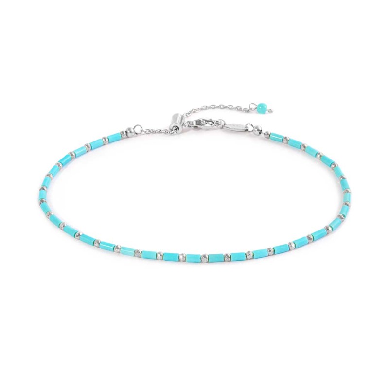 MARLU- Cavigliera con perline a tubo turchesi ed ematite