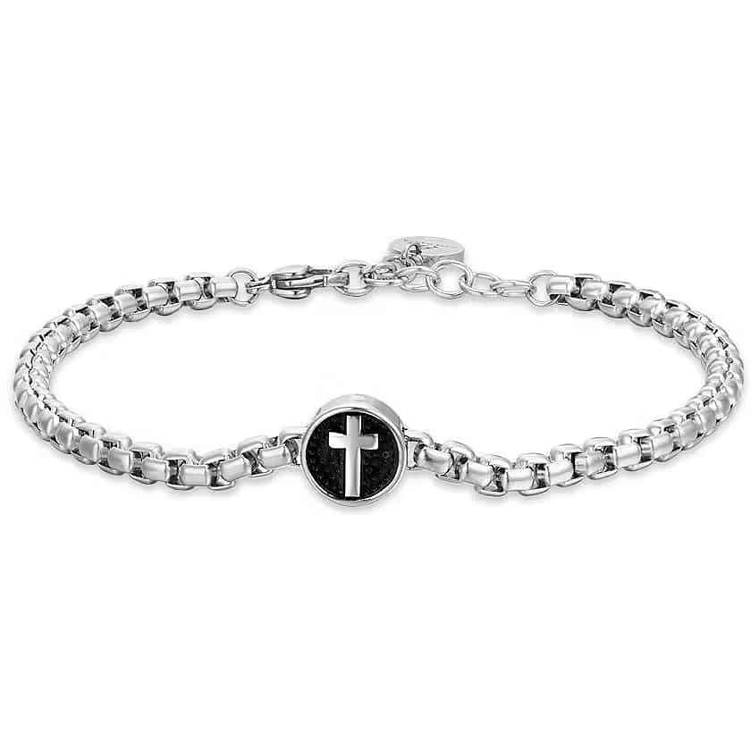 LUCA BARRA-BRACCIALE UOMO IN ACCIAIO CON CROCE