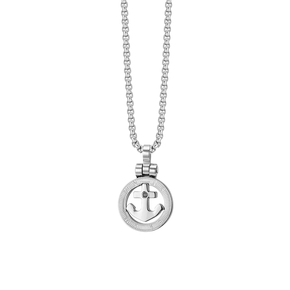 COLLANA UOMO IN ACCIAIO ANCORA E CRISTALLO NERO