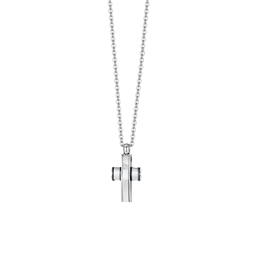 COLLANA UOMO IN ACCIAIO CROCE E ACCIAIO IP BLACK