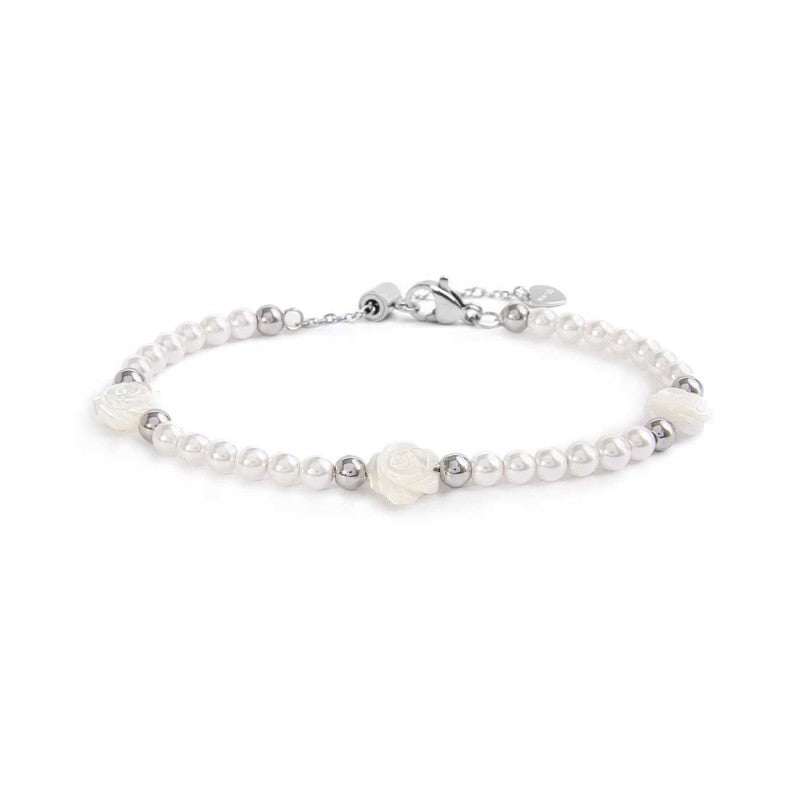 MARLU- Bracciale perle con rosa in madreperla