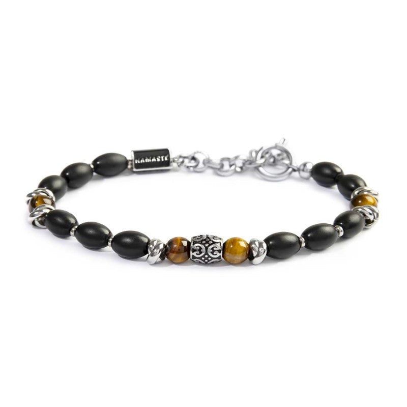 MARLU- Bracciale con onice nera ovale e sfere occhio di tigre
