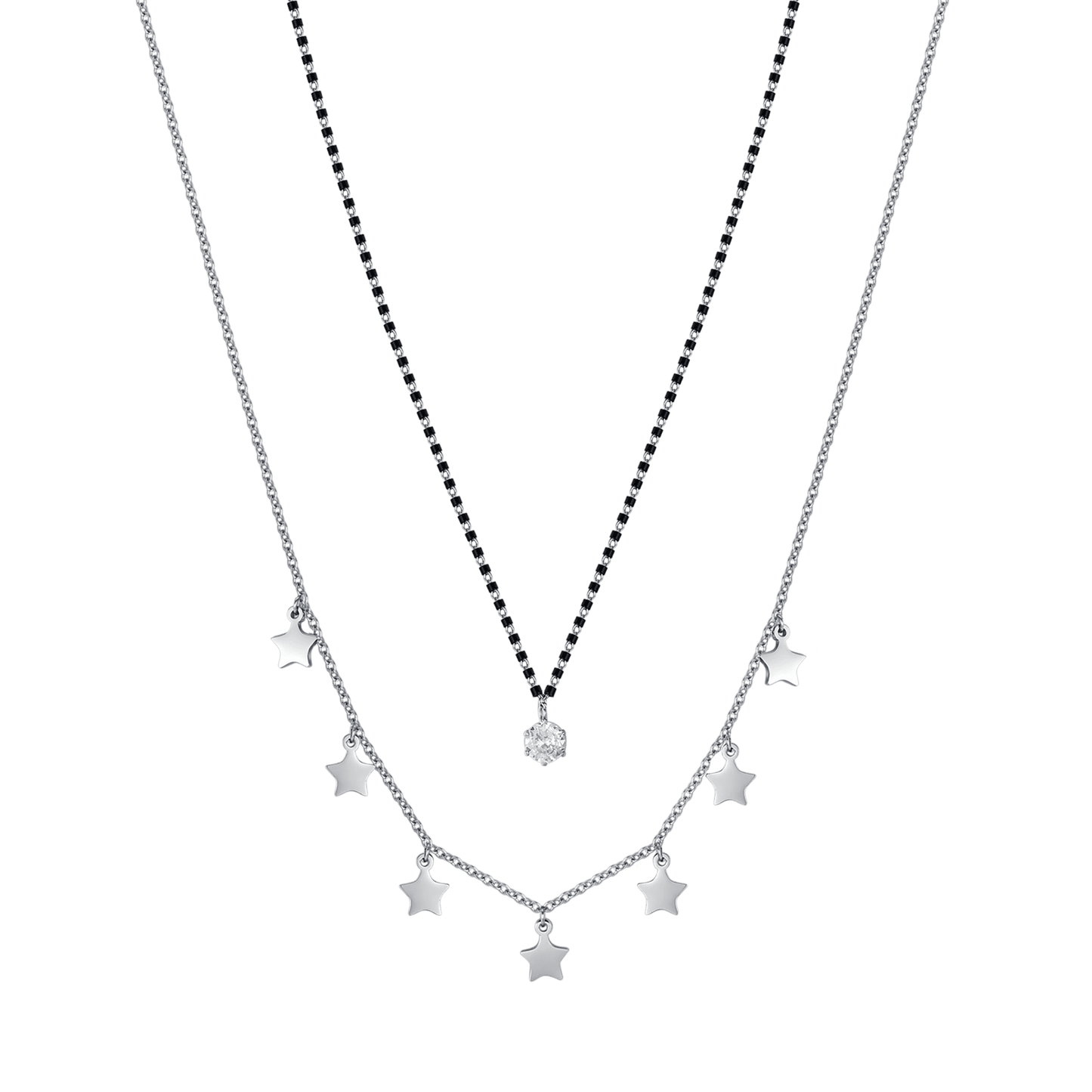 COLLANA DONNA IN ACCIAIO CON STELLE, ELEMENTI IN NERO E CRISTALLO BIANCO  CK1779