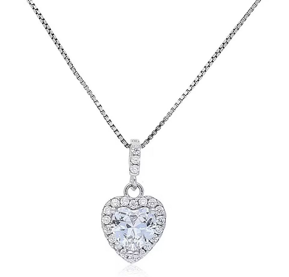 PREZIOSI ARGENTO 925 - COLLANA IN ARGENTO 925 CON CIONDOLO CUORE E ZIRCONI BIANCHI