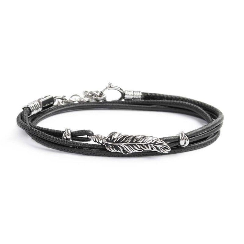 MARLU- Bracciale con piuma con cordino strobel doppio filo