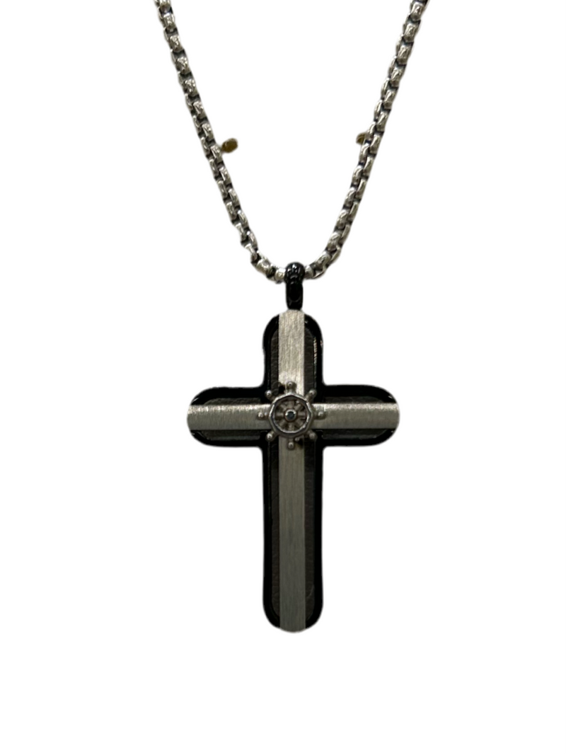 BROSWAY- COLLANA UOMO CROCE E TIMONE